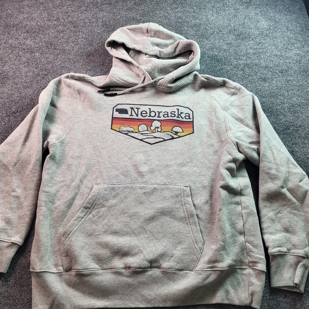 State of Mine Nebraska Graphic Hoodie Pullover Sweatshirt Grey Men's Size L
